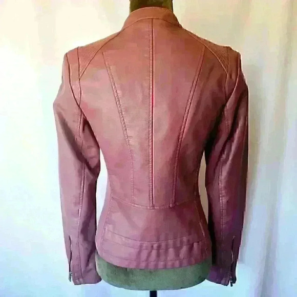 ✨Like New✨ Express Vegan Leather Mixed Media Jacket, Mauve , Size Small - Picture 3 of 6